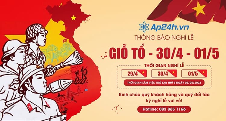 Thông báo lịch nghỉ lễ Giỗ tổ Hùng Vương và 30/4 - 1/5 trên toàn hệ thống