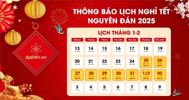 THÔNG BÁO NGHỈ TẾT NGUYÊN ĐÁN 2025 