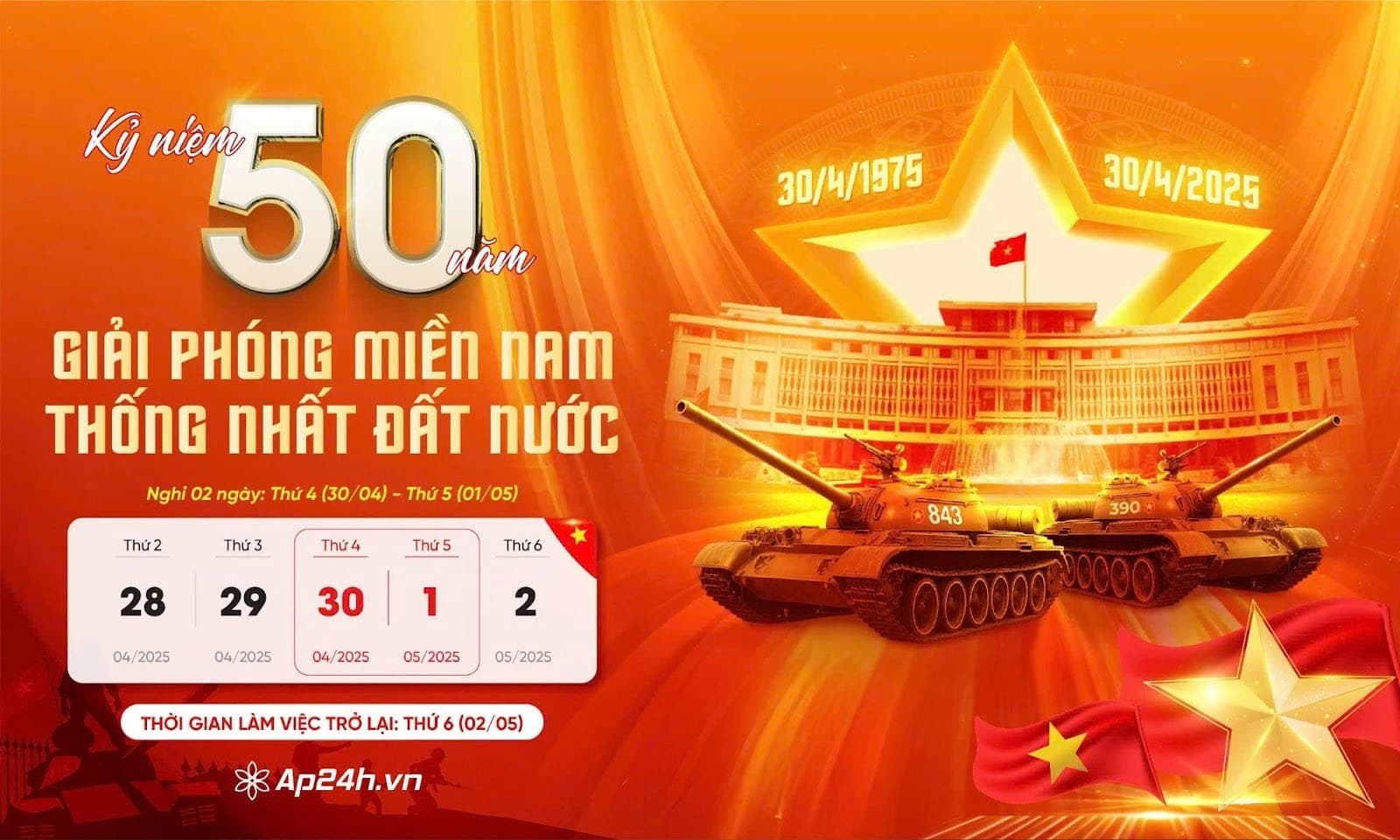 THÔNG BÁO NGHỈ LỄ GIẢI PHÓNG MIỀN NAM 30/4 & QUỐC TẾ LAO ĐỘNG 1/5