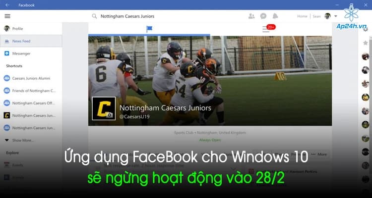 Ứng dụng FaceBook cho Windows 10 sẽ ngừng hoạt động vào 28/2 này