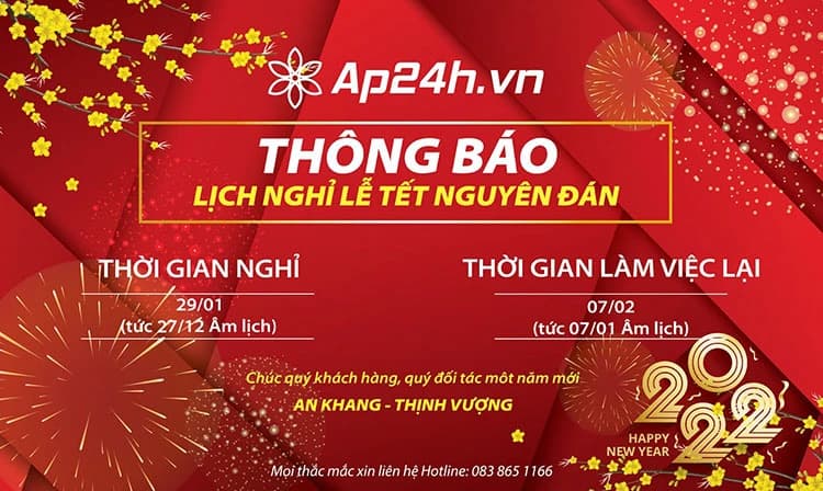 Thông báo lịch nghỉ Tết Nguyên đán năm Nhâm Dần 2022