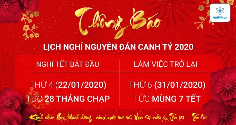 THÔNG BÁO LỊCH NGHỈ LỄ TẾT NGUYÊN ĐÁN CANH TÝ 2020
