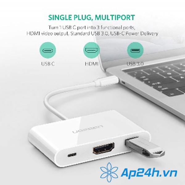 Cáp chuyển USB Type C to USB 3.0, HDMI ugreen 30377 - Ảnh 1