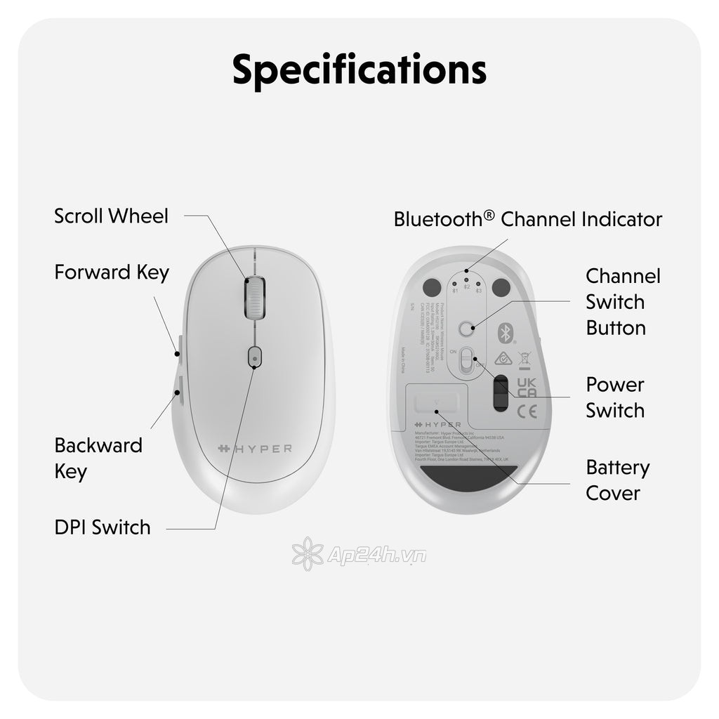 Chuột Không Dây HYPER HyperSpace Bluetooth Mouse – HS2100GL - Ảnh 3
