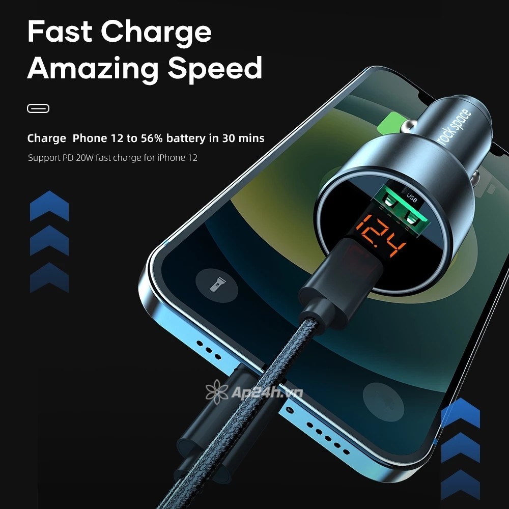 Tẩu sạc Ô tô Rock space Car charger C303 45W quick charge/ power delivery - Ảnh 2