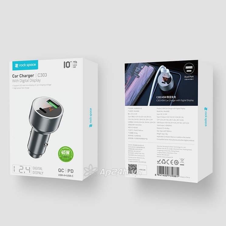 Tẩu sạc Ô tô Rock space Car charger H8  12W Dual - Ảnh 2