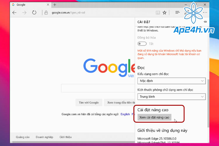 Chọn Xem cài đặt nâng cao.