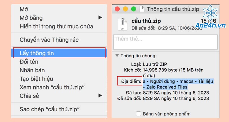 Chọn Lấy thông tin