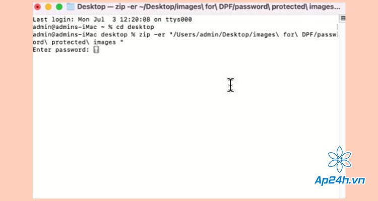 Nhập lệnh zip -er “ FILENAME.zip ”
