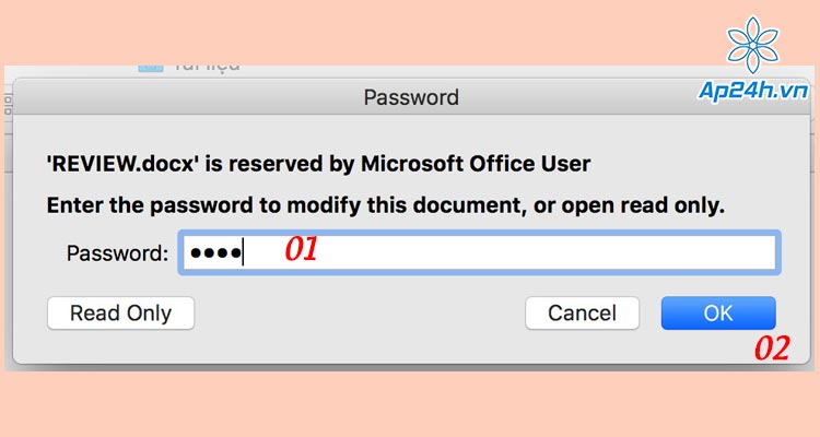 Nhập mật khẩu xác nhận chính sửa hoặc xem file word