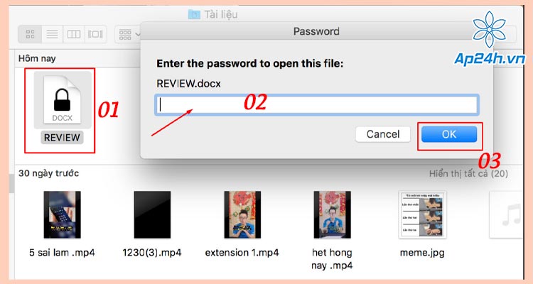 nhap mat khau de mo file word tren macbook