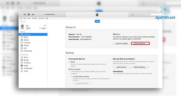 Restore iPhone bằng iTunes