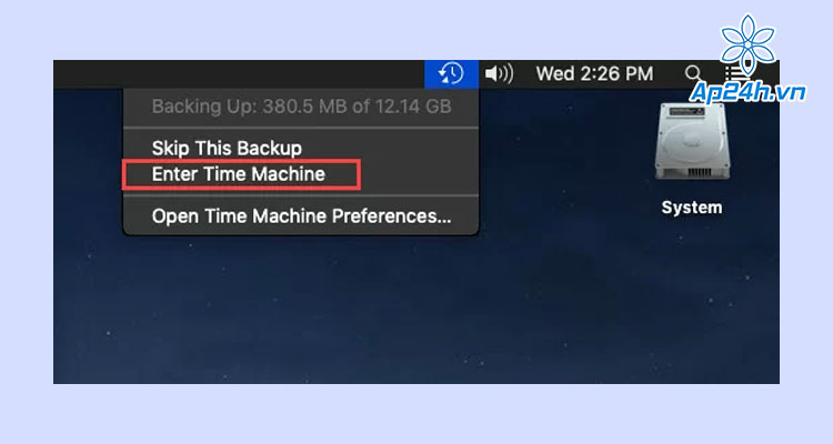Chọn Enter Time Machine