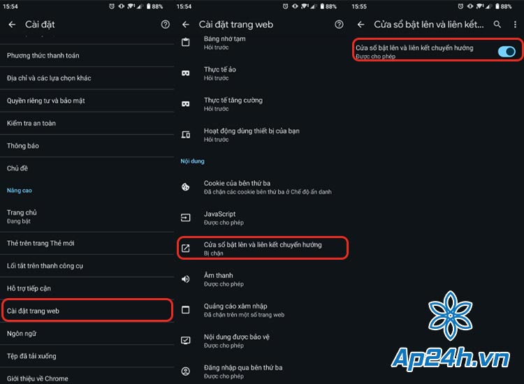 cach chan trang web tu mo tren dien thoai android