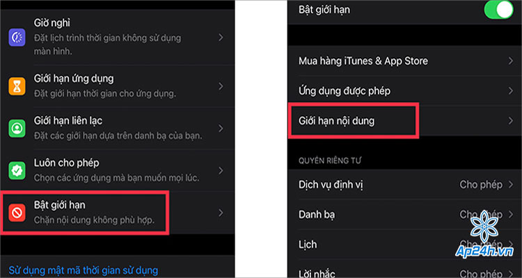  Nhấn chọn giới hạn nội dung
