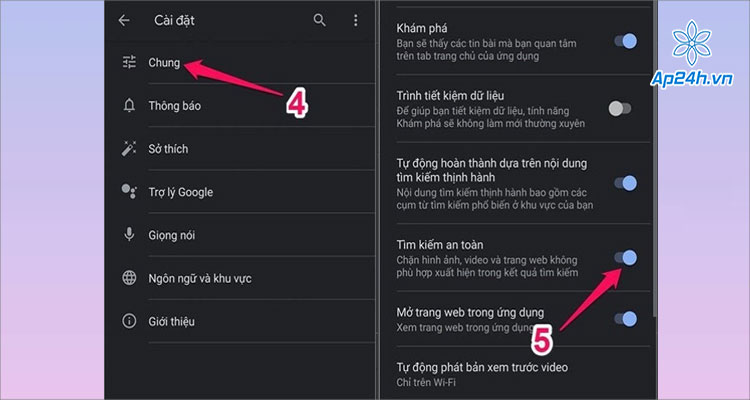  Bật tính năng Tìm kiếm an toàn