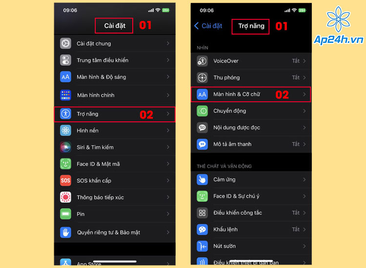  chọn Màn hình & Cỡ chữ (Display & Text Size)