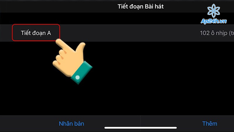 Bấm chọn tiết đoạn A