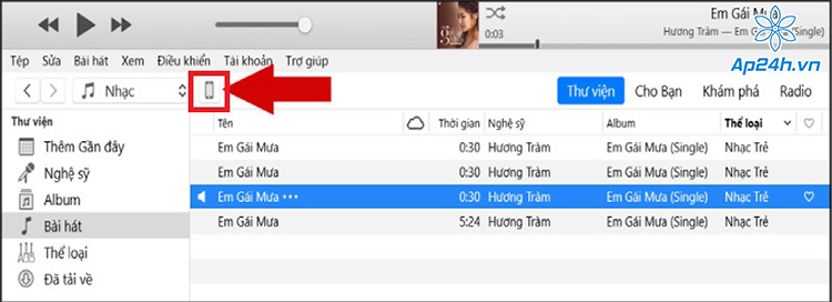 Chọn biểu tượng iPhone trong iTune