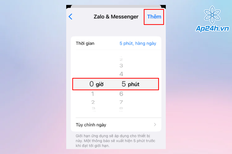 Tùy chỉnh thời gian khóa ứng dụng