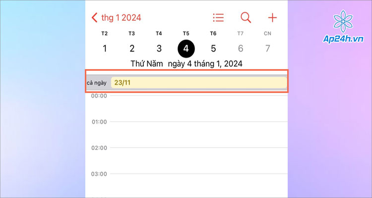 Ngày âm lịch được hiển thị