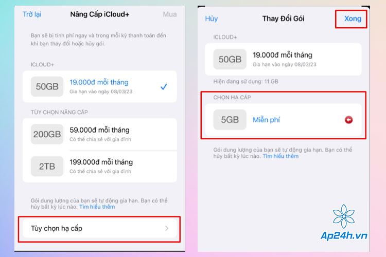 Lựa chọn hủy gia hạn hoặc hạ cấp