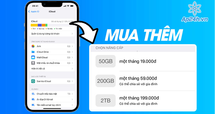 Mua thêm dung lượng iCloud 2023
