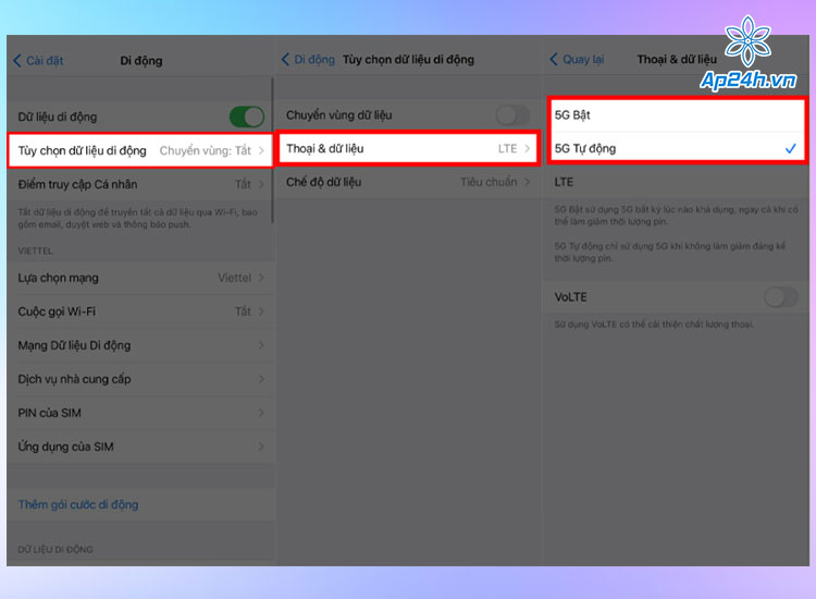  Chuyển sang LTE/4G hoặc 5G