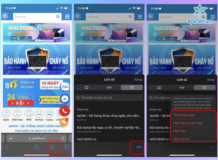  Xóa lịch sử duyệt web và dữ liệu của bạn