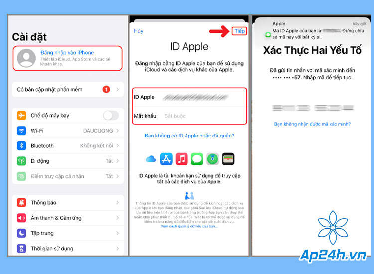 Đặng nhập lại tài khoản iCloud