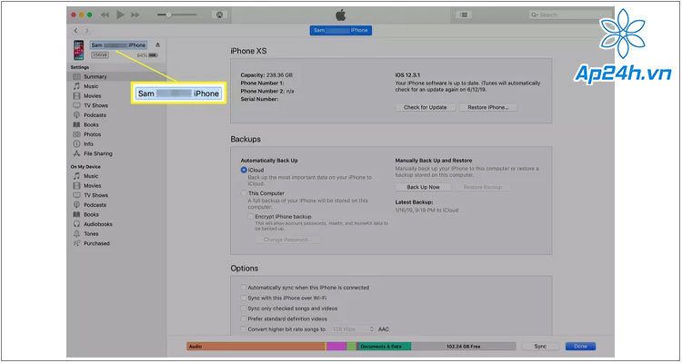 Đổi tên iPhone bằng iTunes