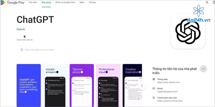 Hình ảnh ứng dụng ChatGPt trên Google Play Store  