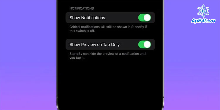 Chuyển đổi xem trước thông báo ở chế độ StandBy