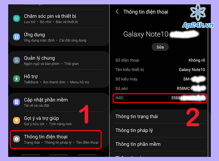 Kiểm tra số IMEI trên thân máy