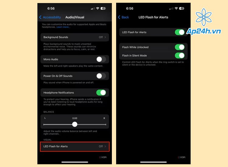    Bật Đèn flash LED để cảnh báo (LED Flash for Alerts)