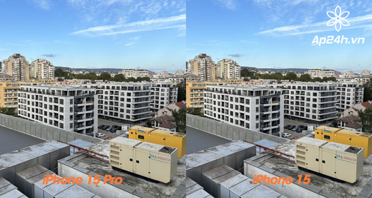  (Ảnh minh họa so sánh camera chính iPhone 15 và 15 Pro)