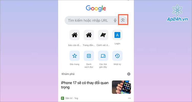  Nhấn vào biểu tượng máy ảnh trên thanh Tìm kiếm
