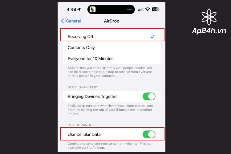  Chuyển Airdrop về Receiving Off