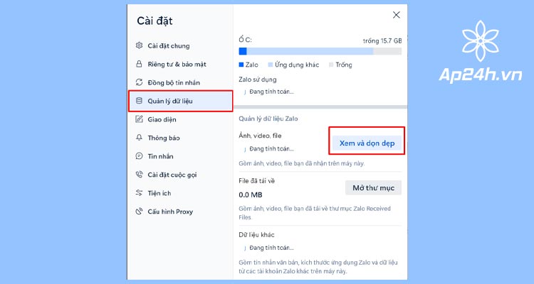  Xóa bộ nhớ cache để khắc phục Zalo PC không hiện ảnh đại diện