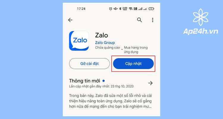  Cập nhật phiên bản Zalo
