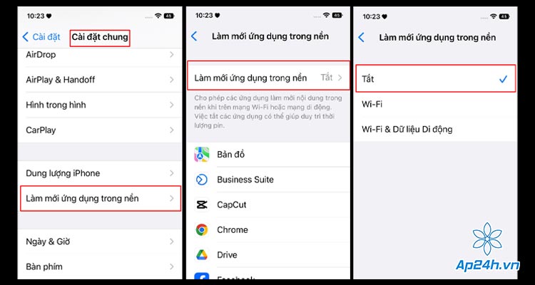 Tắt tính năng làm mới ứng dụng chạy nền