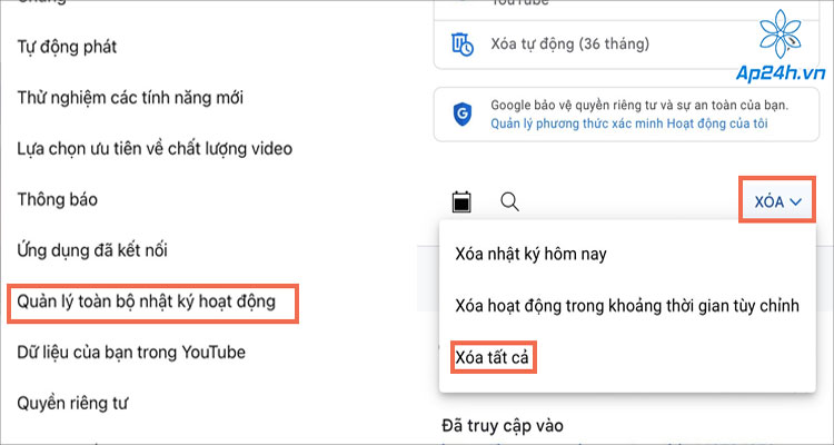  Chọn xóa tất cả