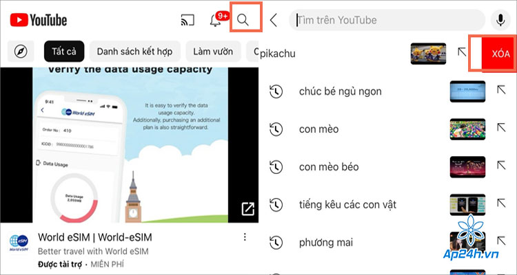  Vuốt sang trái rồi chọn Xoá