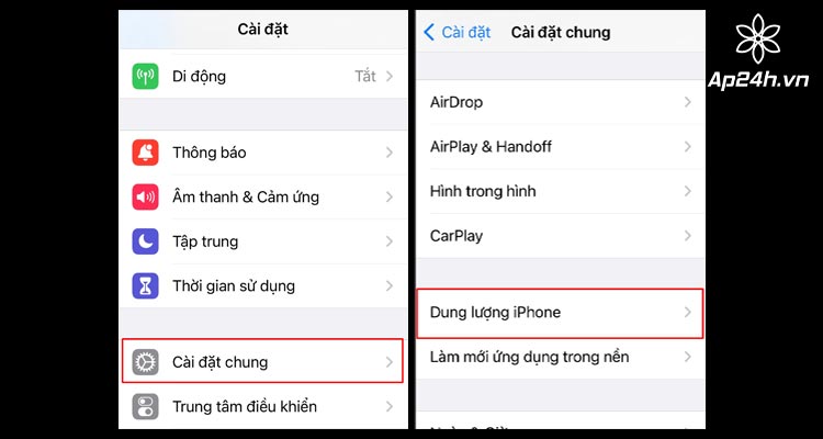 Chọn Dung lượng iPhone/iPad