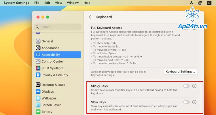 vo hieu hoa slow keys va sticky keys
