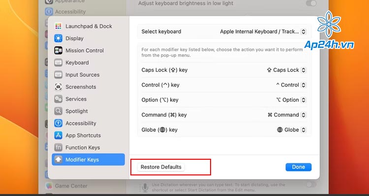 Cấu hình lại Modifier Keys