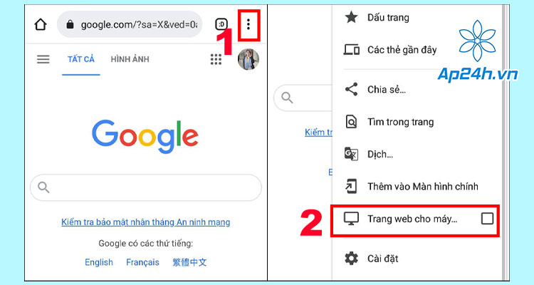 chọn Trang web cho máy tính