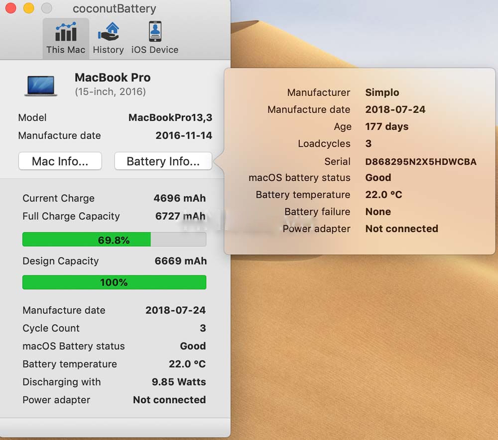 (Hướng dẫn cách kiểm tra độ chai pin và số lần sạc MacBook bằng Coconut Battery)