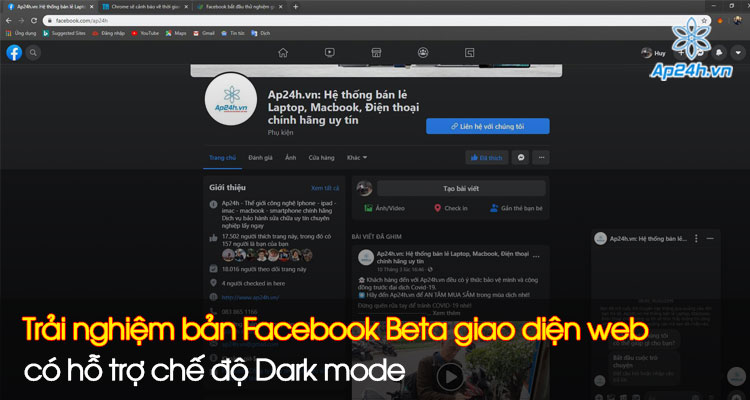 Trải nghiệm bản Facebook Beta giao diện web, có hỗ trợ chế độ Dark mode