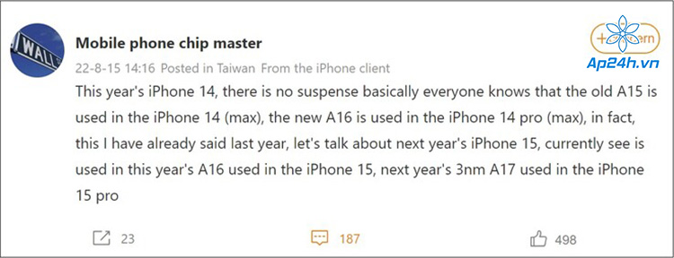 Tuyên bố iPhone 15 của Apple. (Nguồn ảnh: Weibo)